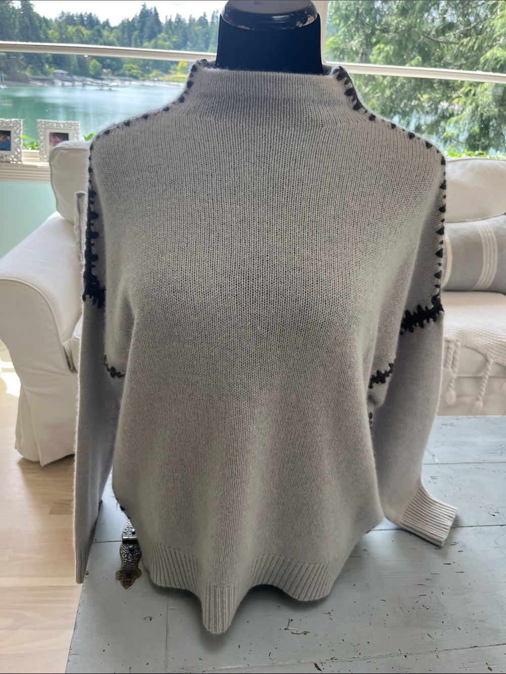 360 Cashmere Light Gray Mock Neck Sweater